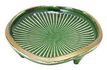 織部金釉菊型四つ足鉢
